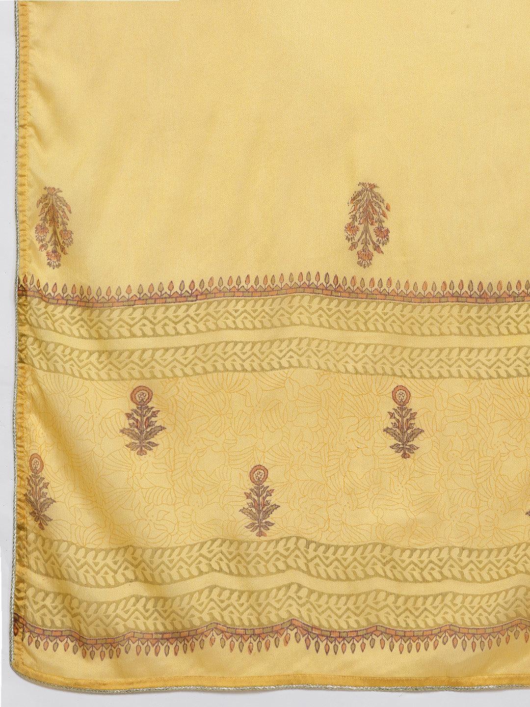 Yellow Printed Chanderi Silk Suit Set