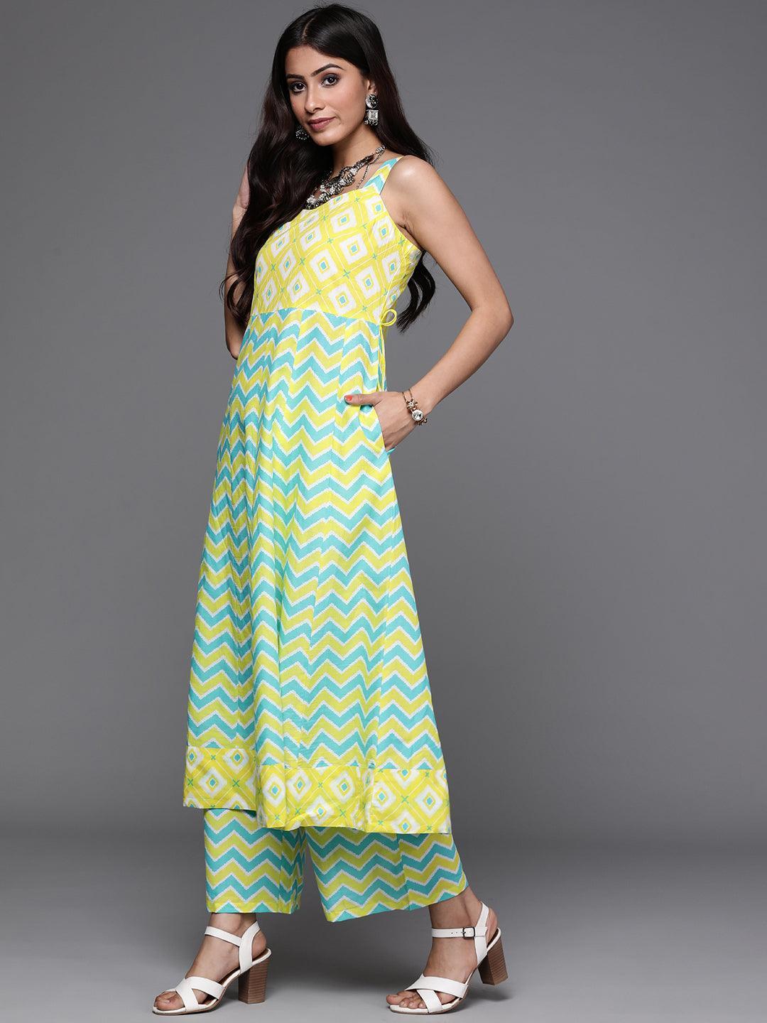 Yellow Printed Cotton Kurta Set