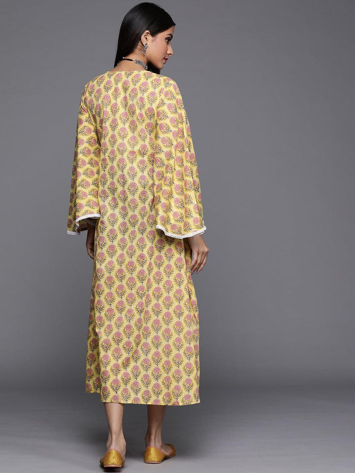 Yellow Printed Cotton Dress - ShopLibas