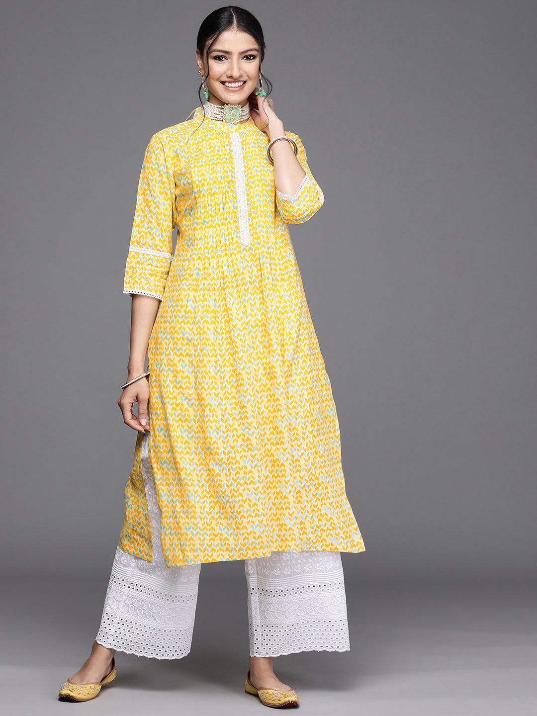 Yellow Printed Cotton Kurta