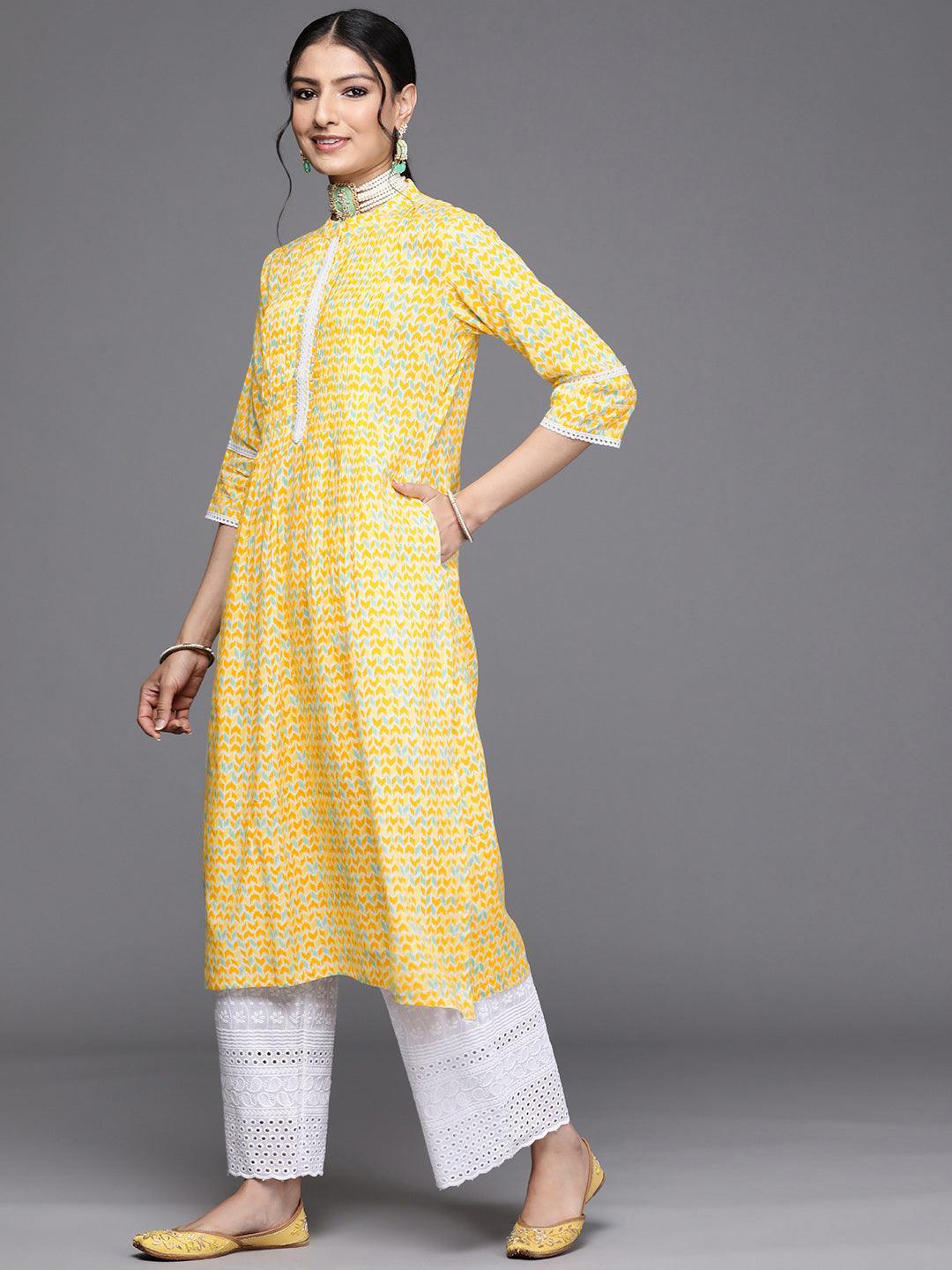 Yellow Printed Cotton Kurta