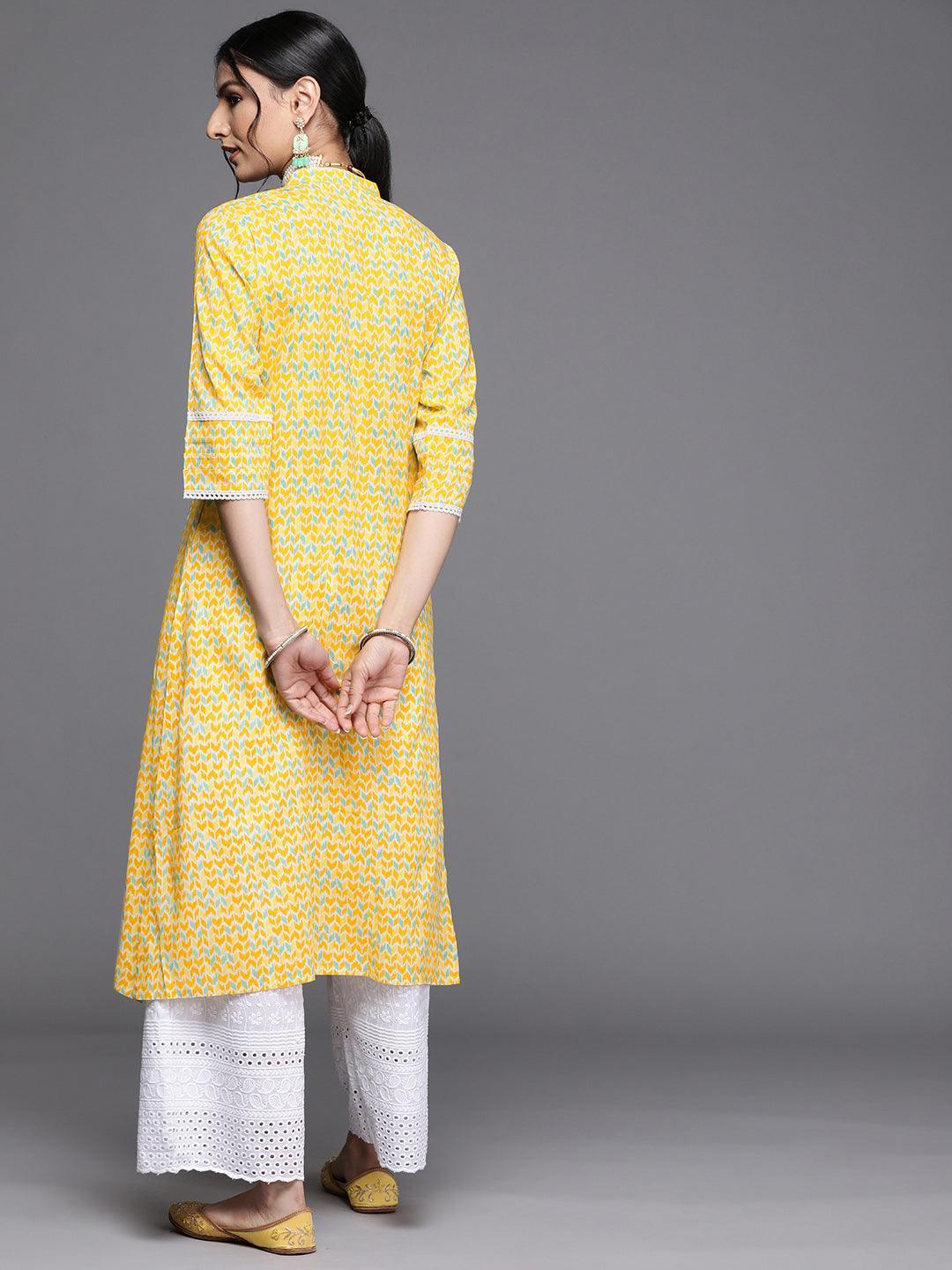 Yellow Printed Cotton Kurta