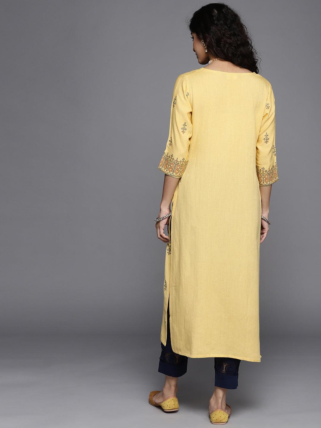 Yellow Printed Cotton Kurta