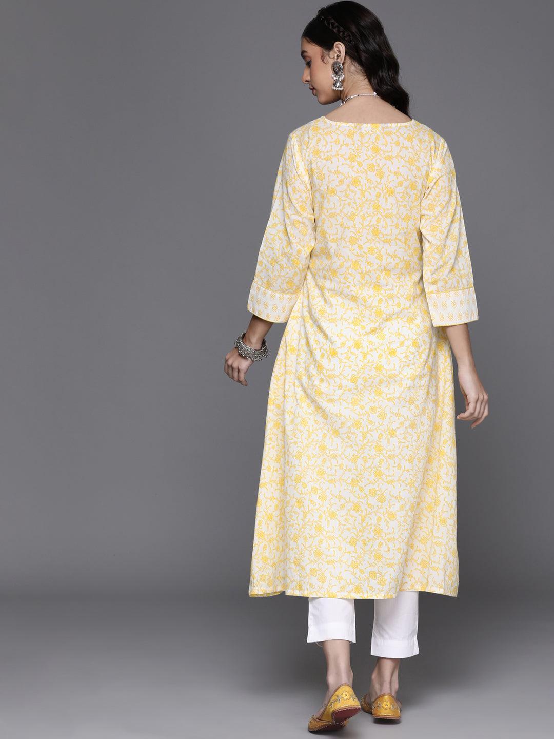 Yellow Printed Cotton Kurta