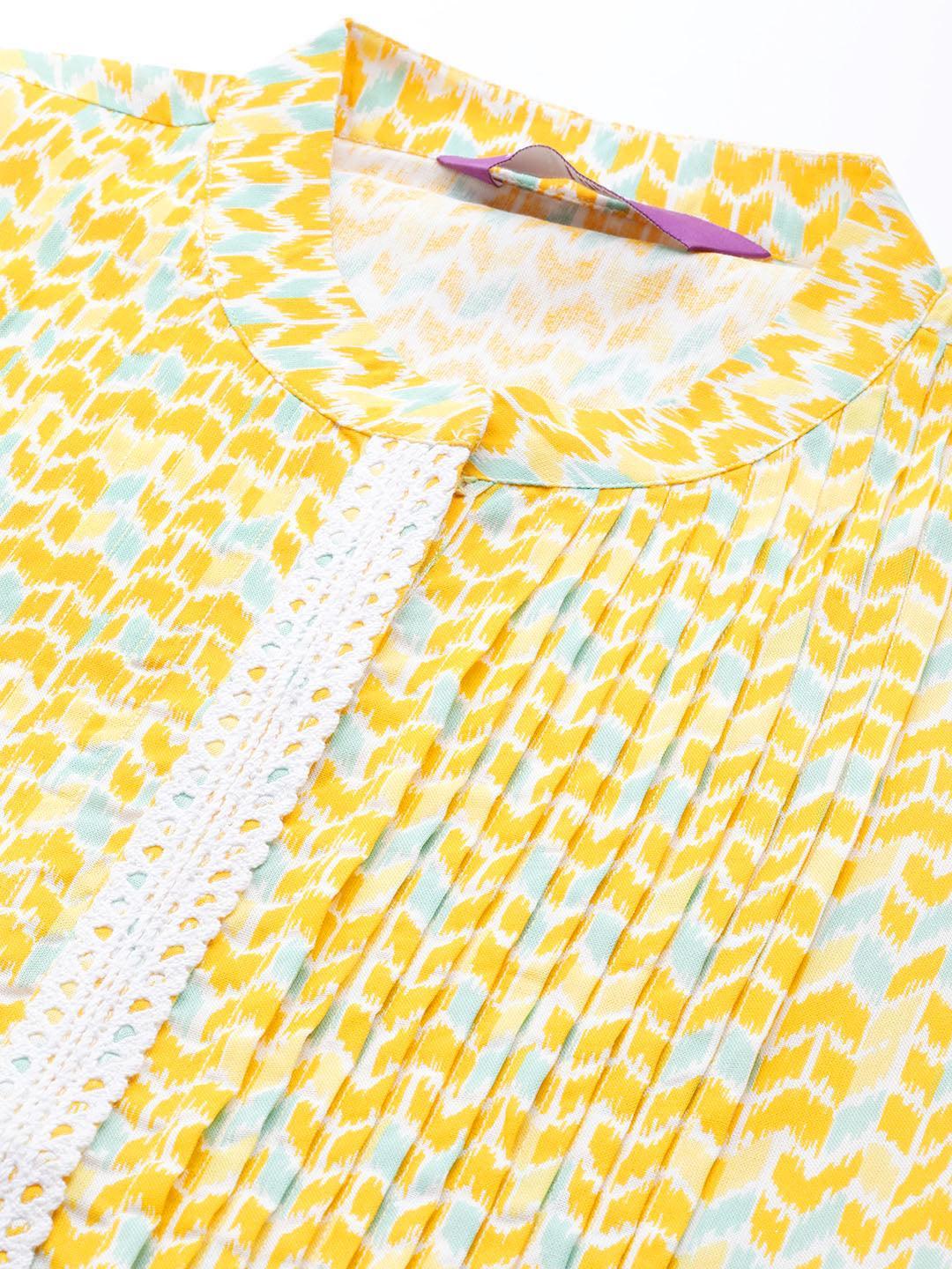 Yellow Printed Cotton Kurta