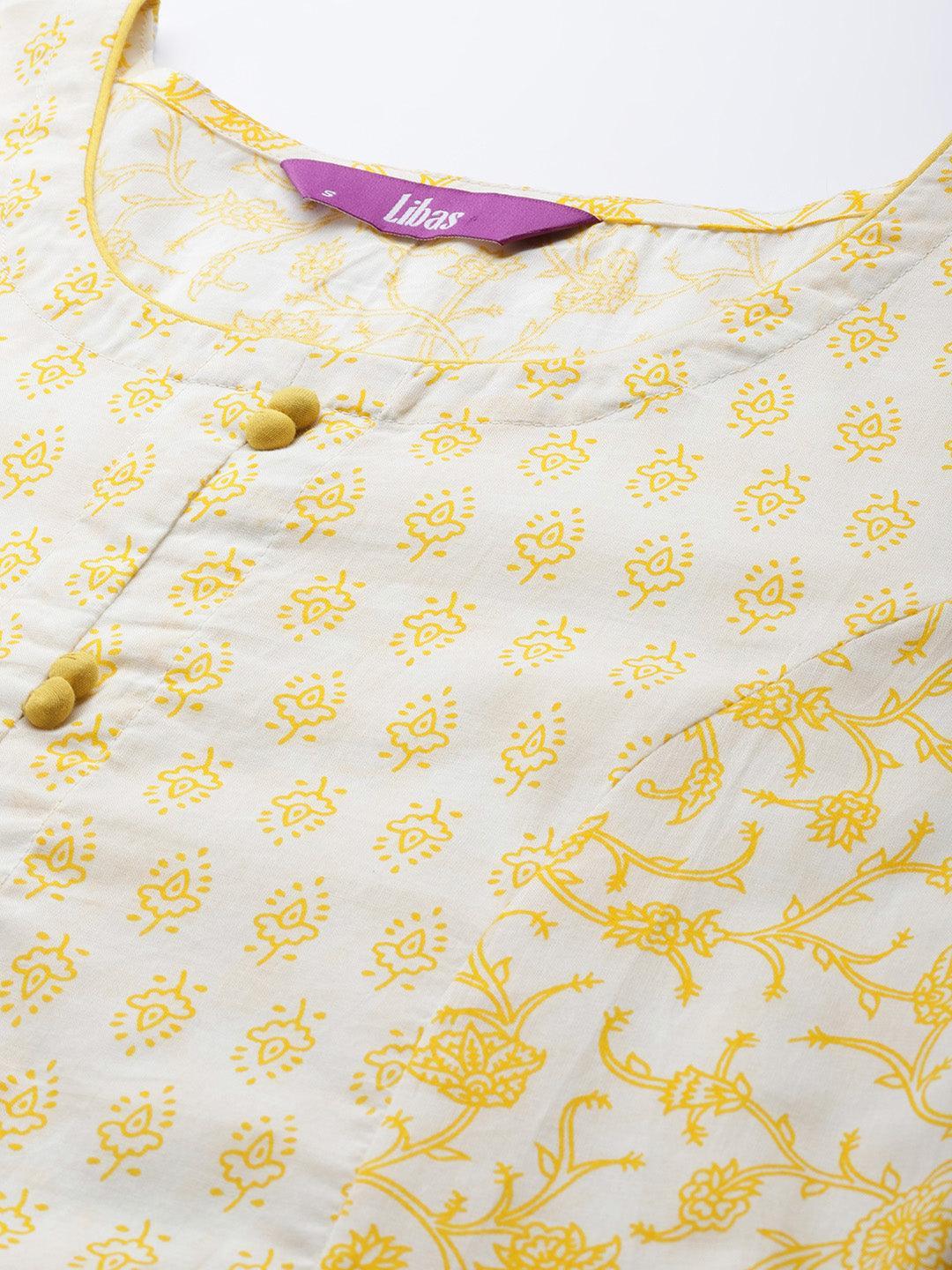 Yellow Printed Cotton Kurta