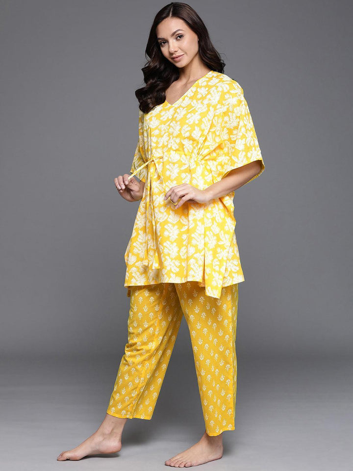 Yellow Printed Cotton Night Suit - ShopLibas