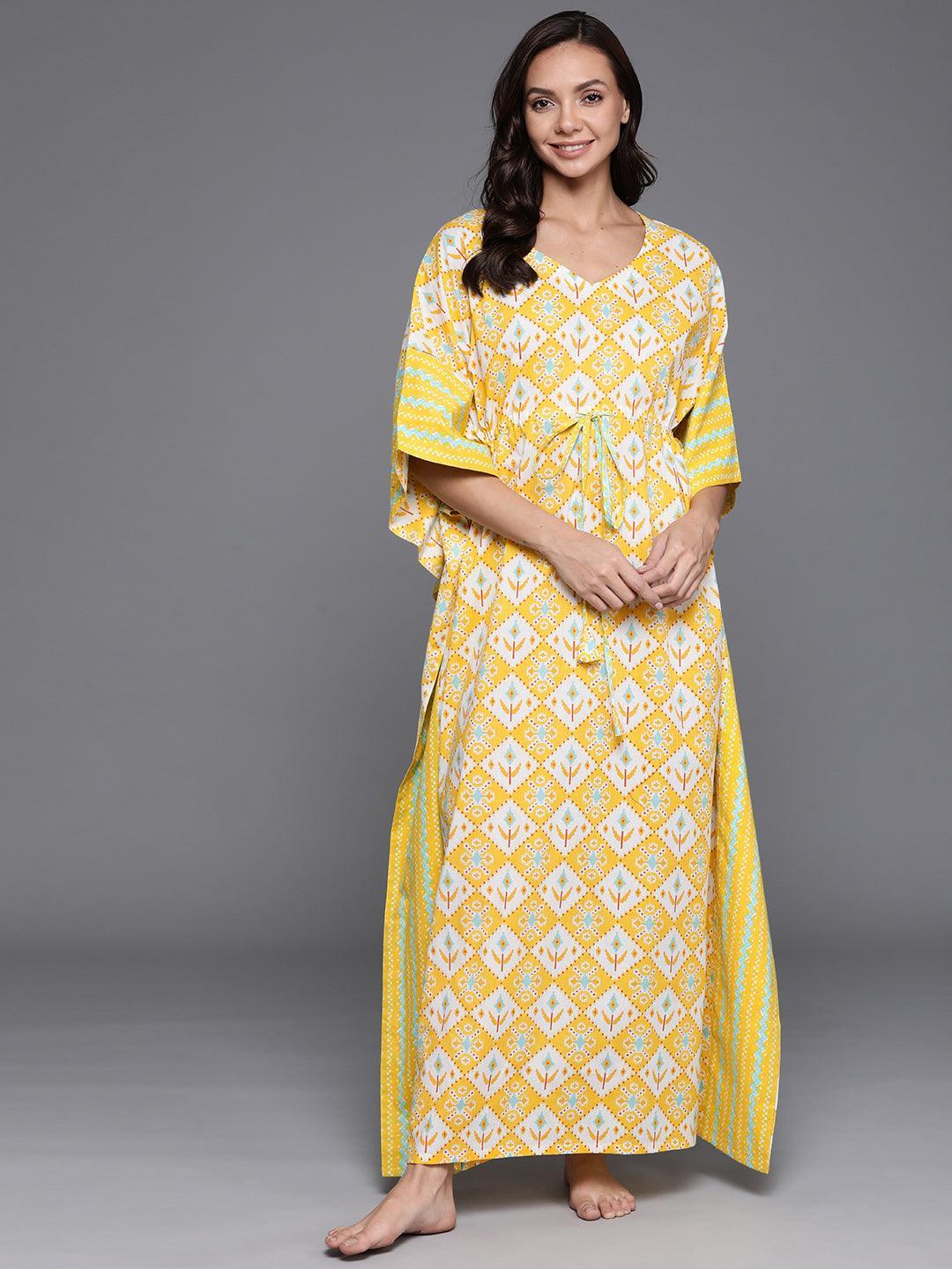 Yellow Printed Cotton Nightdress