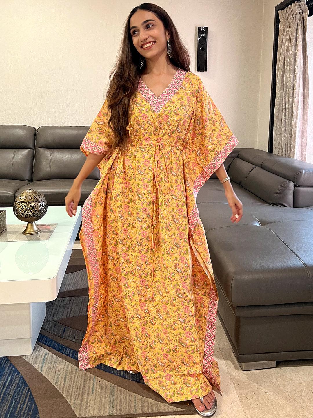 Yellow Printed Cotton Nightdress