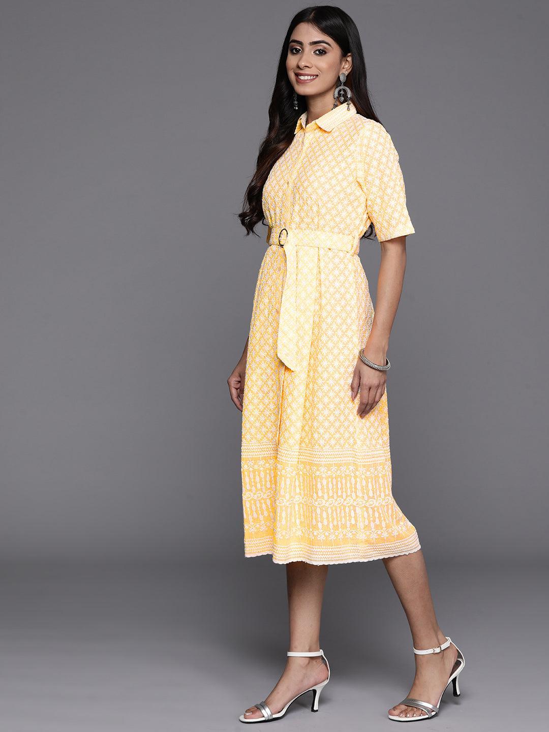 Yellow Printed Cotton Shirt Dress