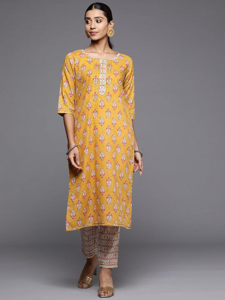 Yellow Printed Cotton Straight Kurta - ShopLibas