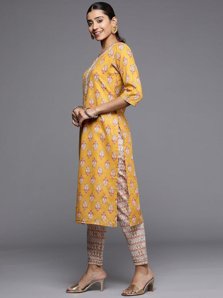 Yellow Printed Cotton Straight Kurta - ShopLibas