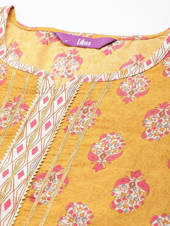 Yellow Printed Cotton Straight Kurta - ShopLibas