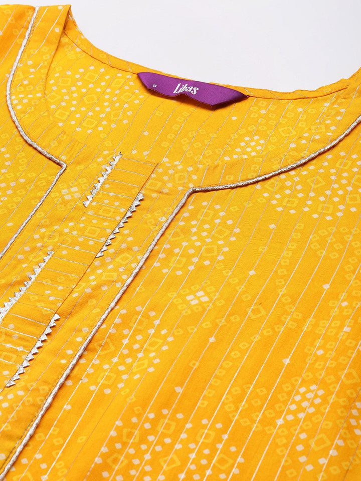 Yellow Printed Cotton Straight Kurta - Libas