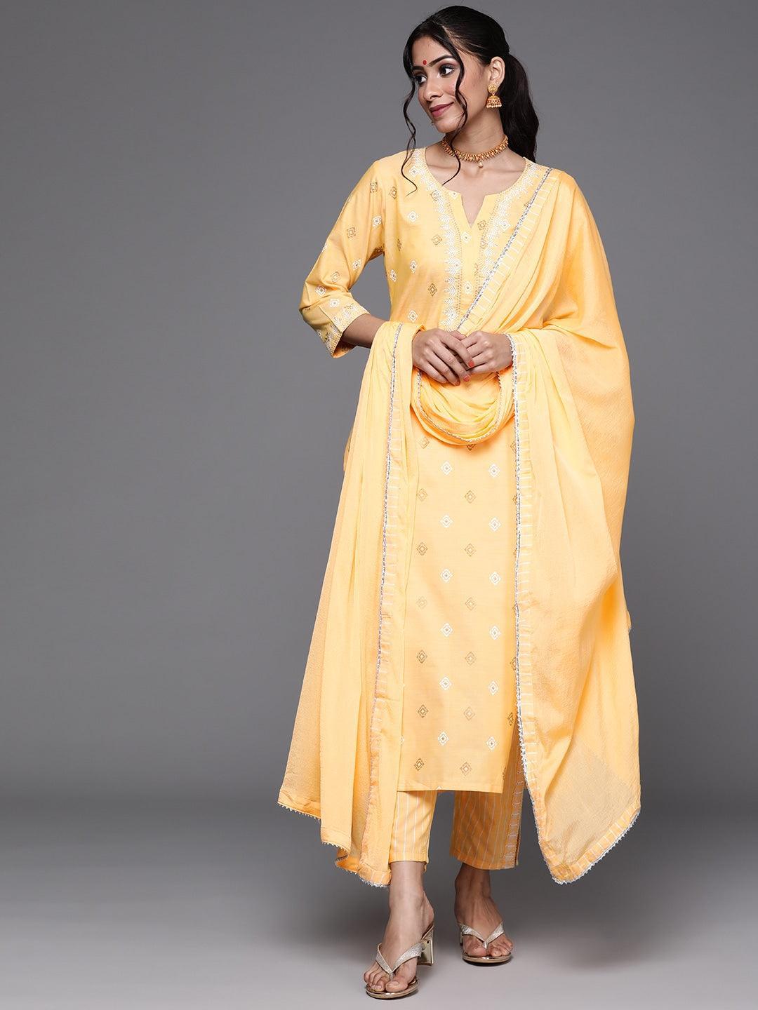 Yellow Printed Cotton Suit Set