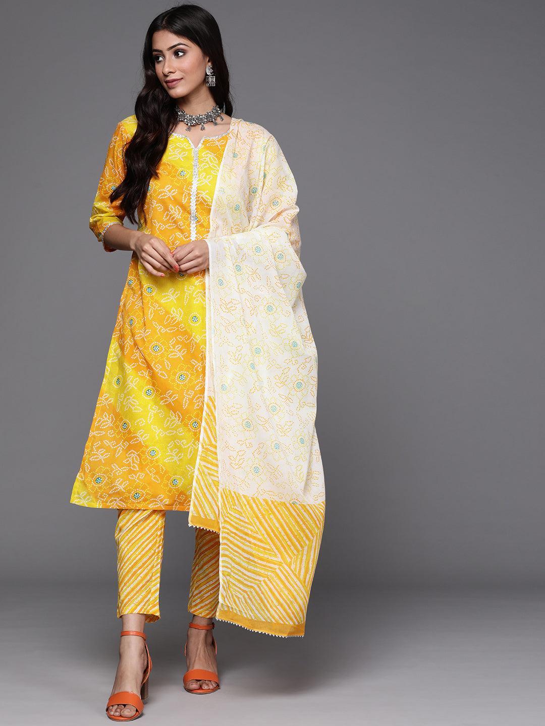 Yellow Printed Cotton Suit Set