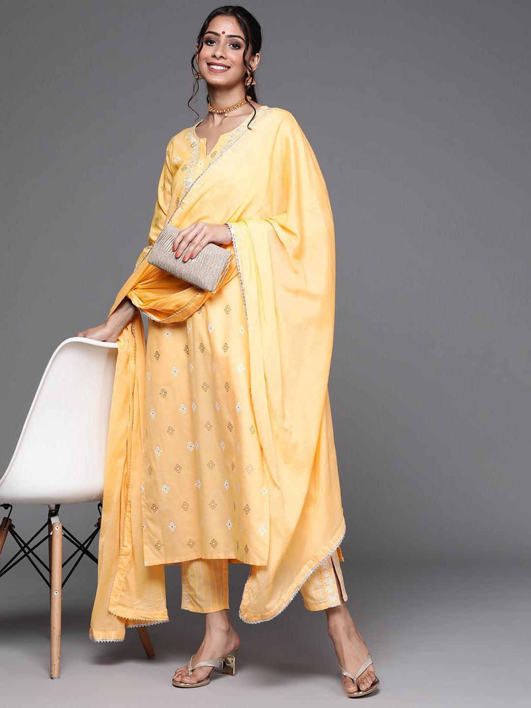 Yellow Printed Cotton Suit Set - ShopLibas