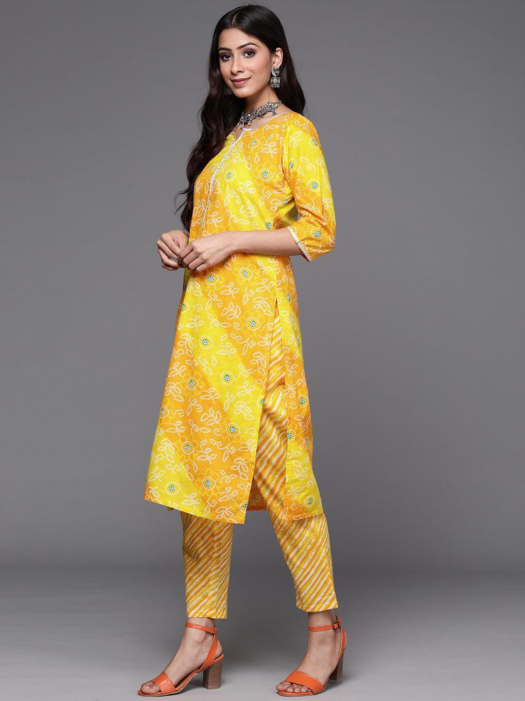 Yellow Printed Cotton Suit Set