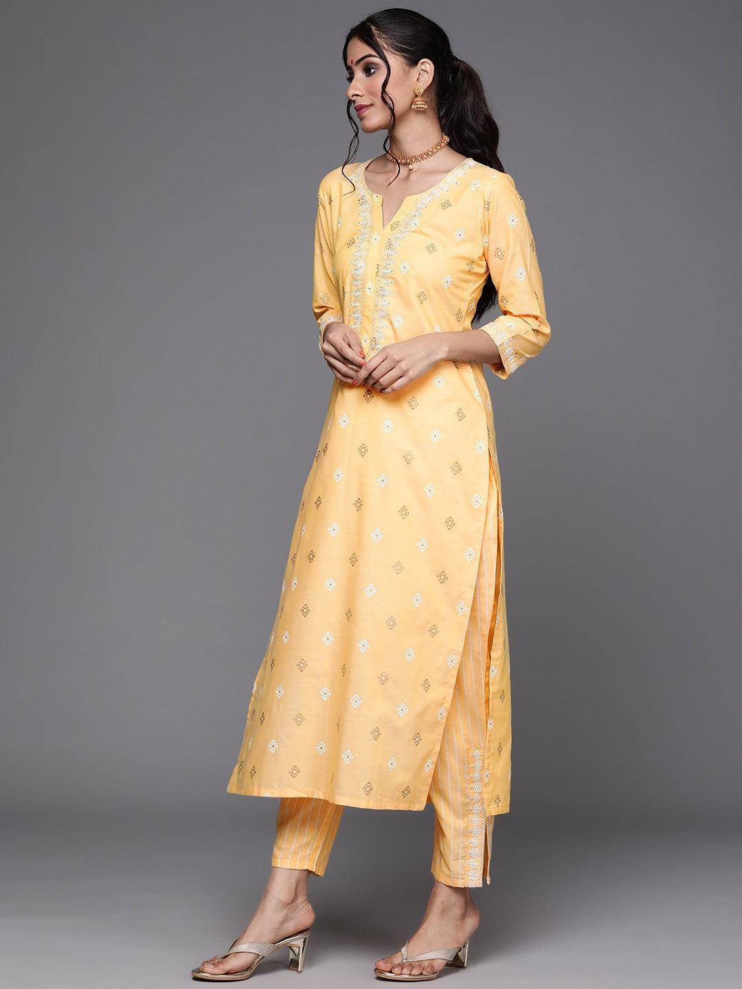 Yellow Printed Cotton Suit Set