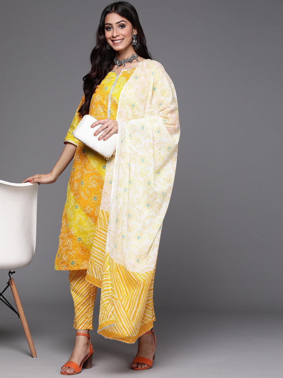 Yellow Printed Cotton Suit Set