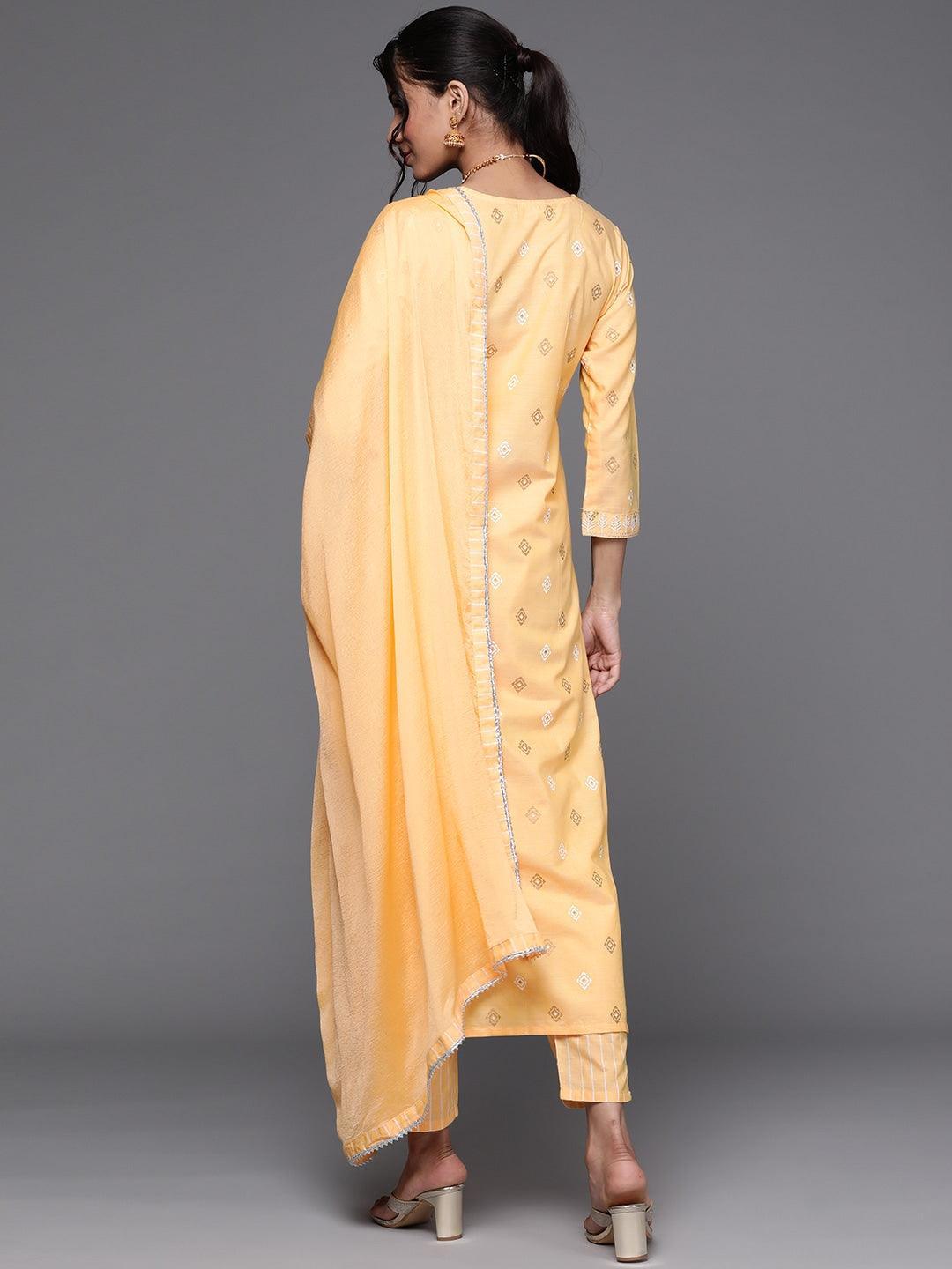 Yellow Printed Cotton Suit Set