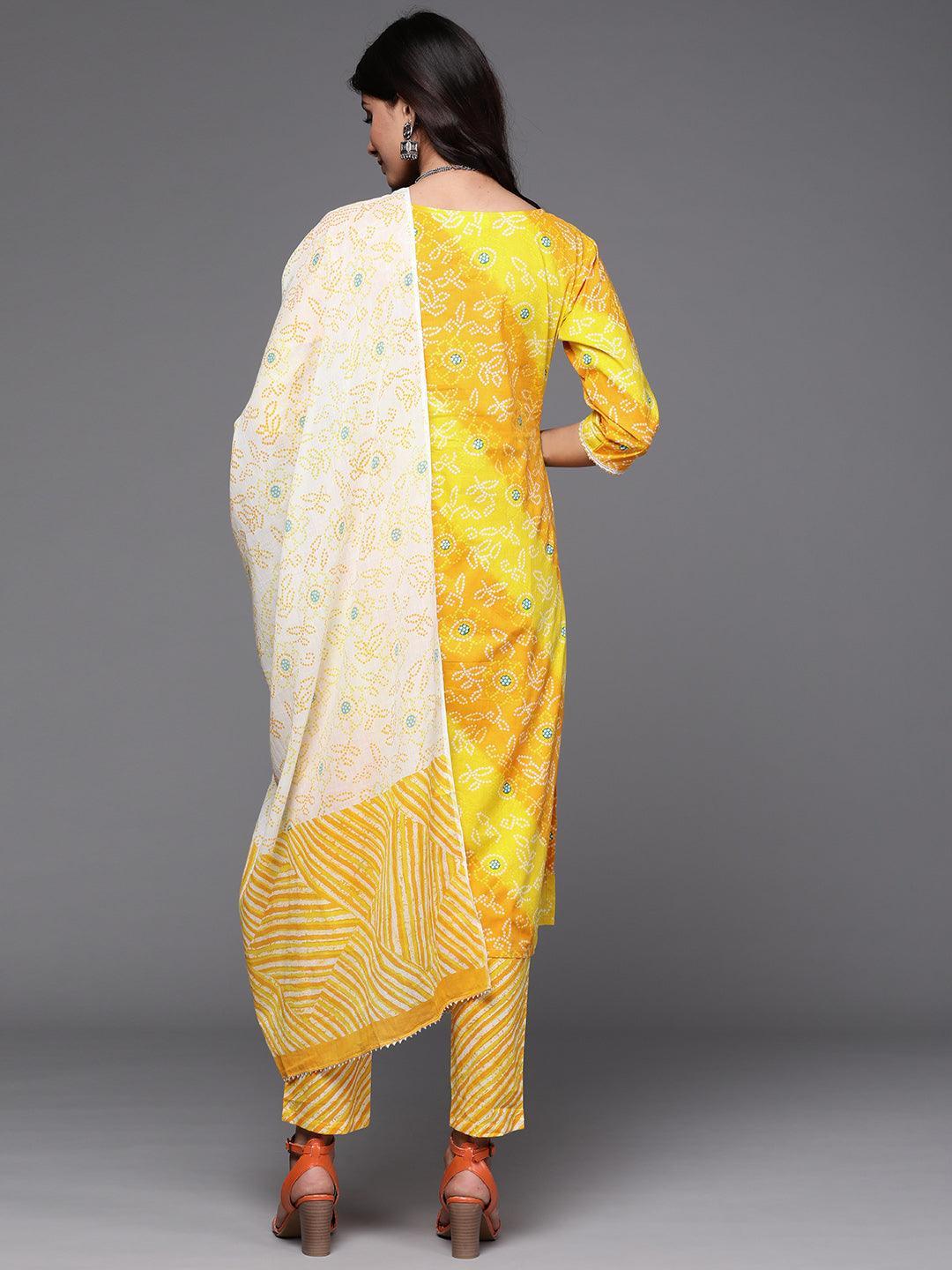 Yellow Printed Cotton Suit Set