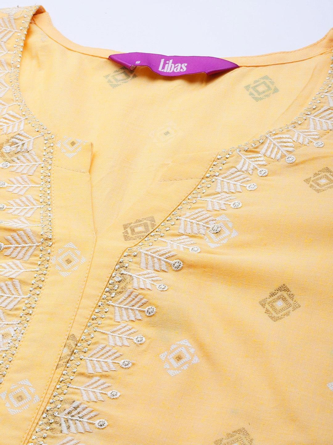 Yellow Printed Cotton Suit Set