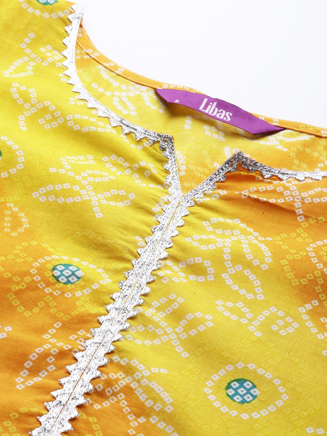 Yellow Printed Cotton Suit Set