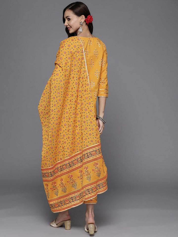 Yellow Printed Cotton Straight Suit Set - ShopLibas