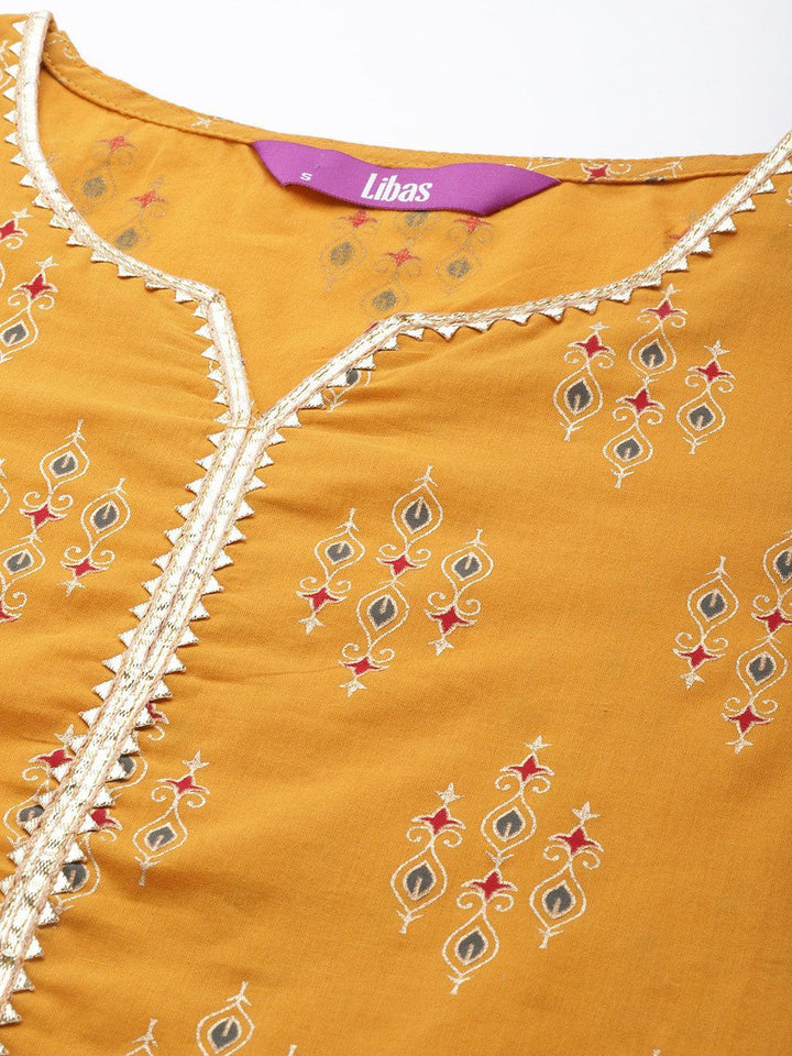 Yellow Printed Cotton Straight Suit Set - ShopLibas