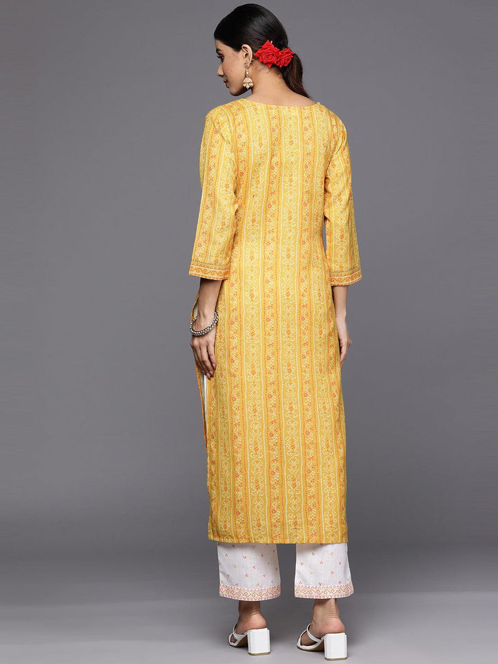 Yellow Printed Cotton Straight Kurta Set With Trousers - ShopLibas