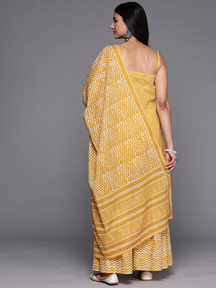 Yellow Printed Cotton Straight Suit Set With Sharara - ShopLibas