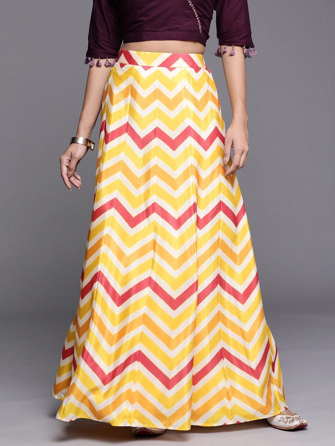 Yellow Printed Crepe Skirt - Libas