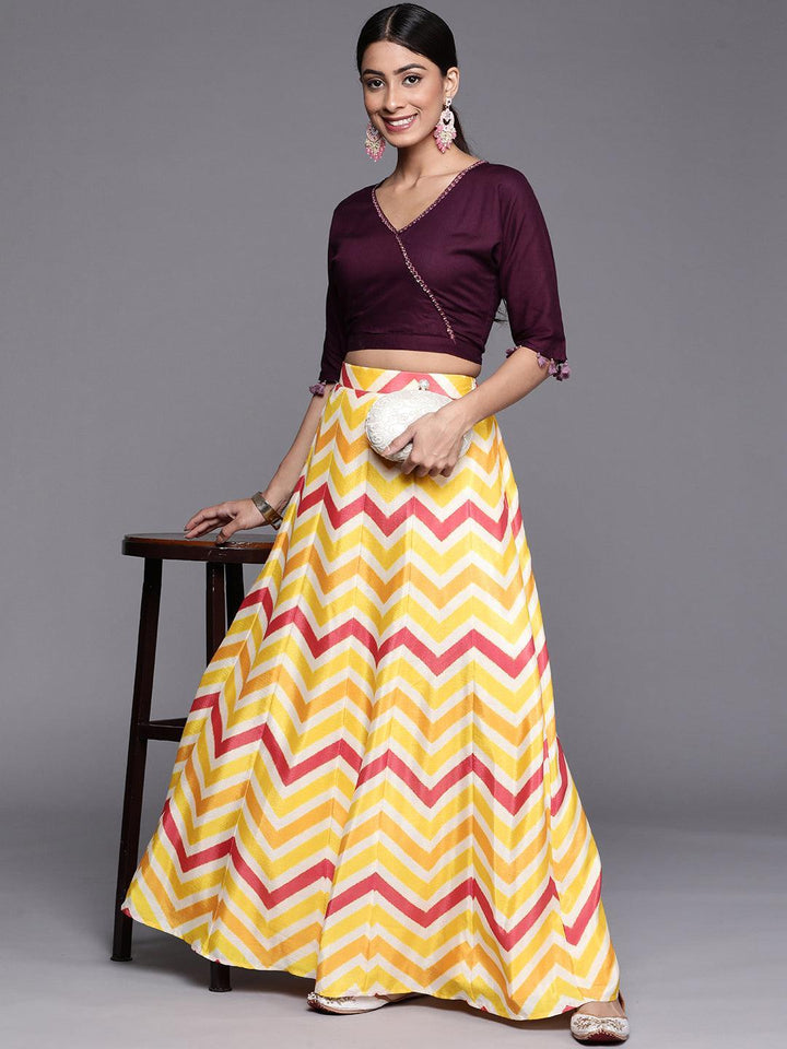 Yellow Printed Crepe Skirt - Libas