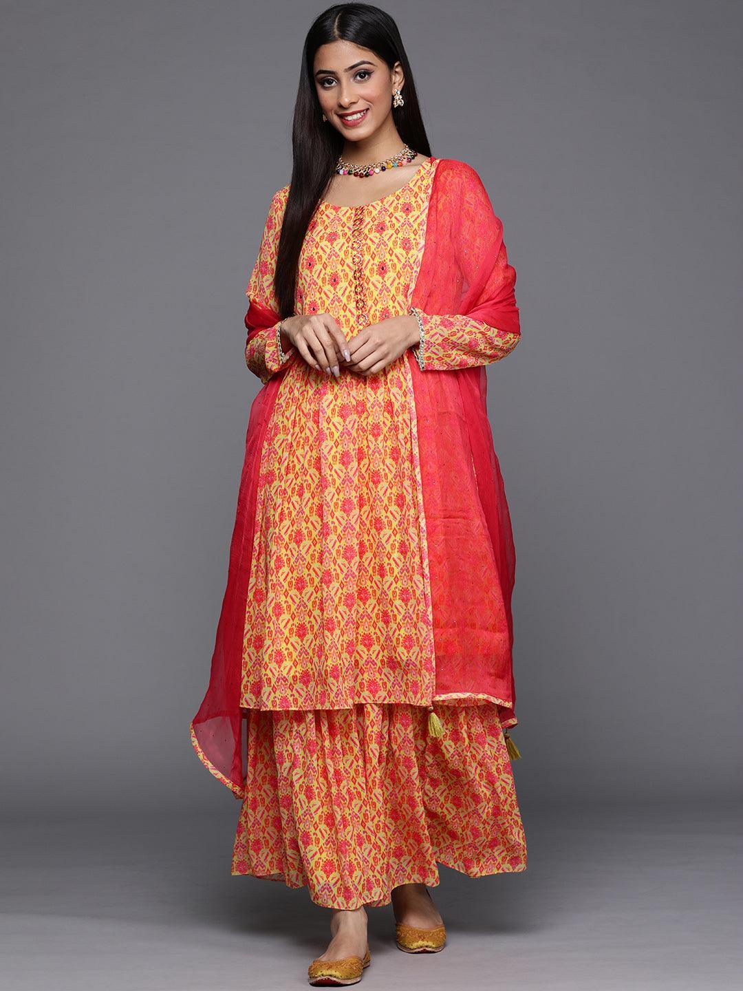 Yellow Printed Georgette Suit Set