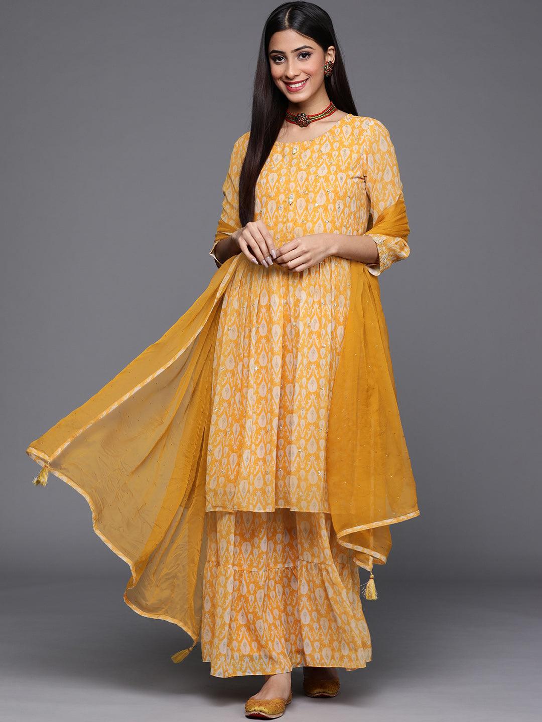 Yellow Printed Georgette Suit Set