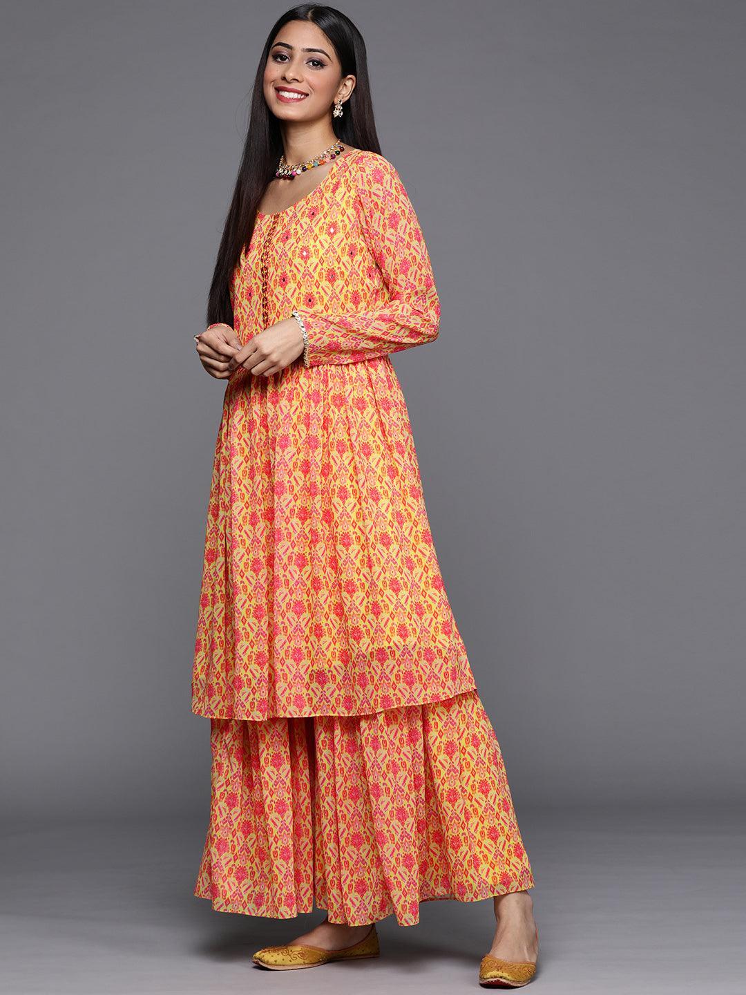 Yellow Printed Georgette Suit Set