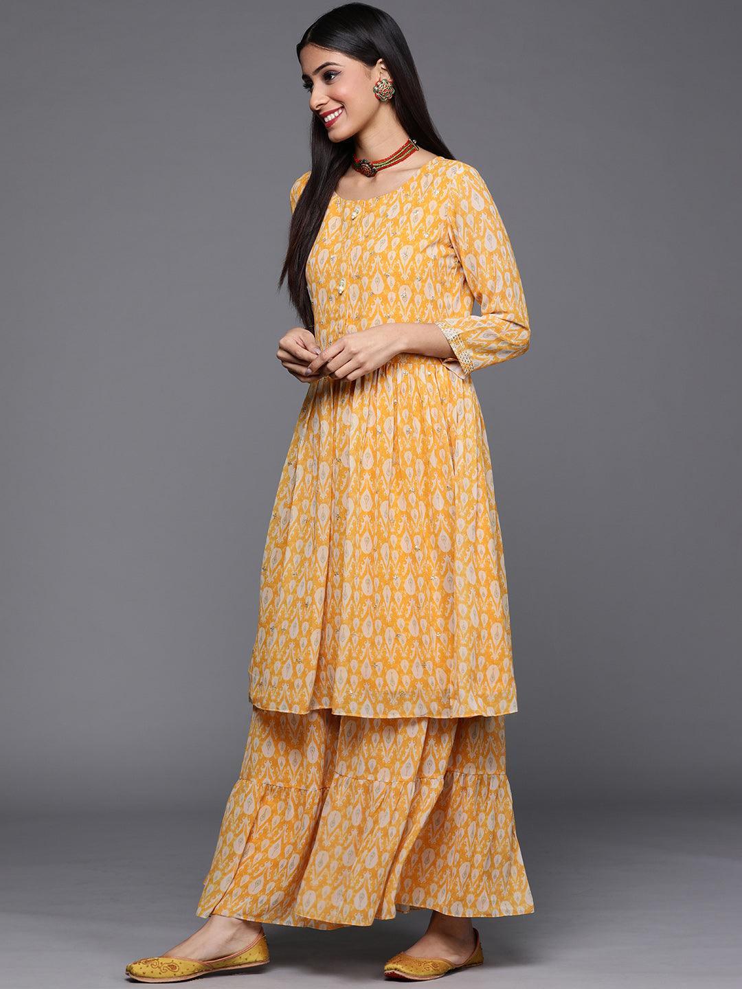 Yellow Printed Georgette Suit Set