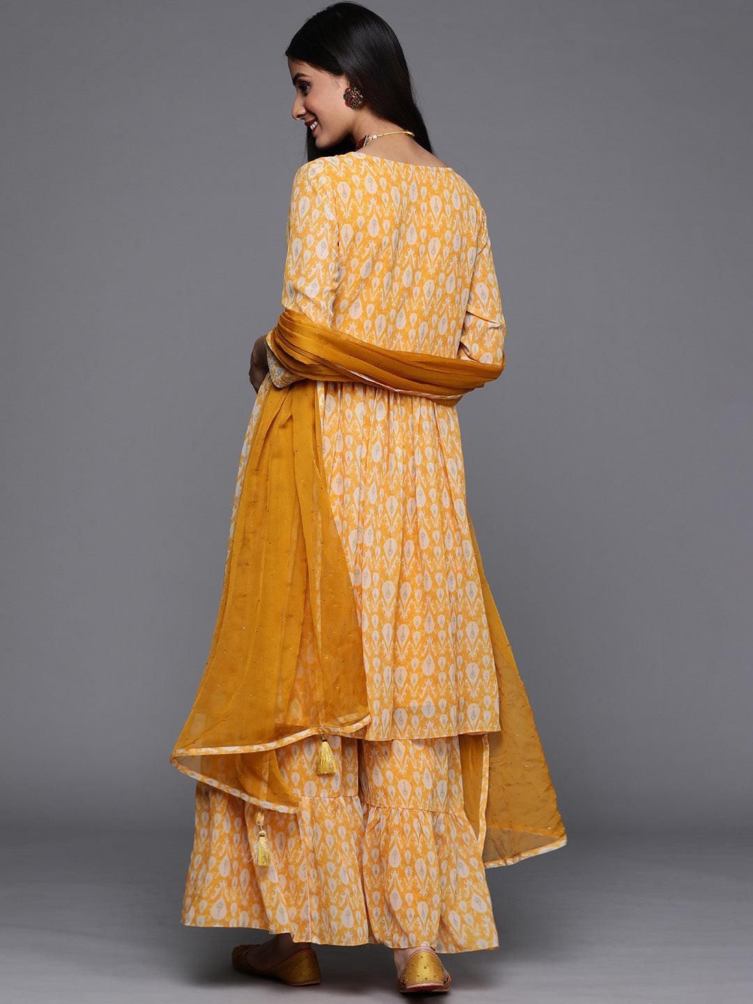 Yellow Printed Georgette Suit Set