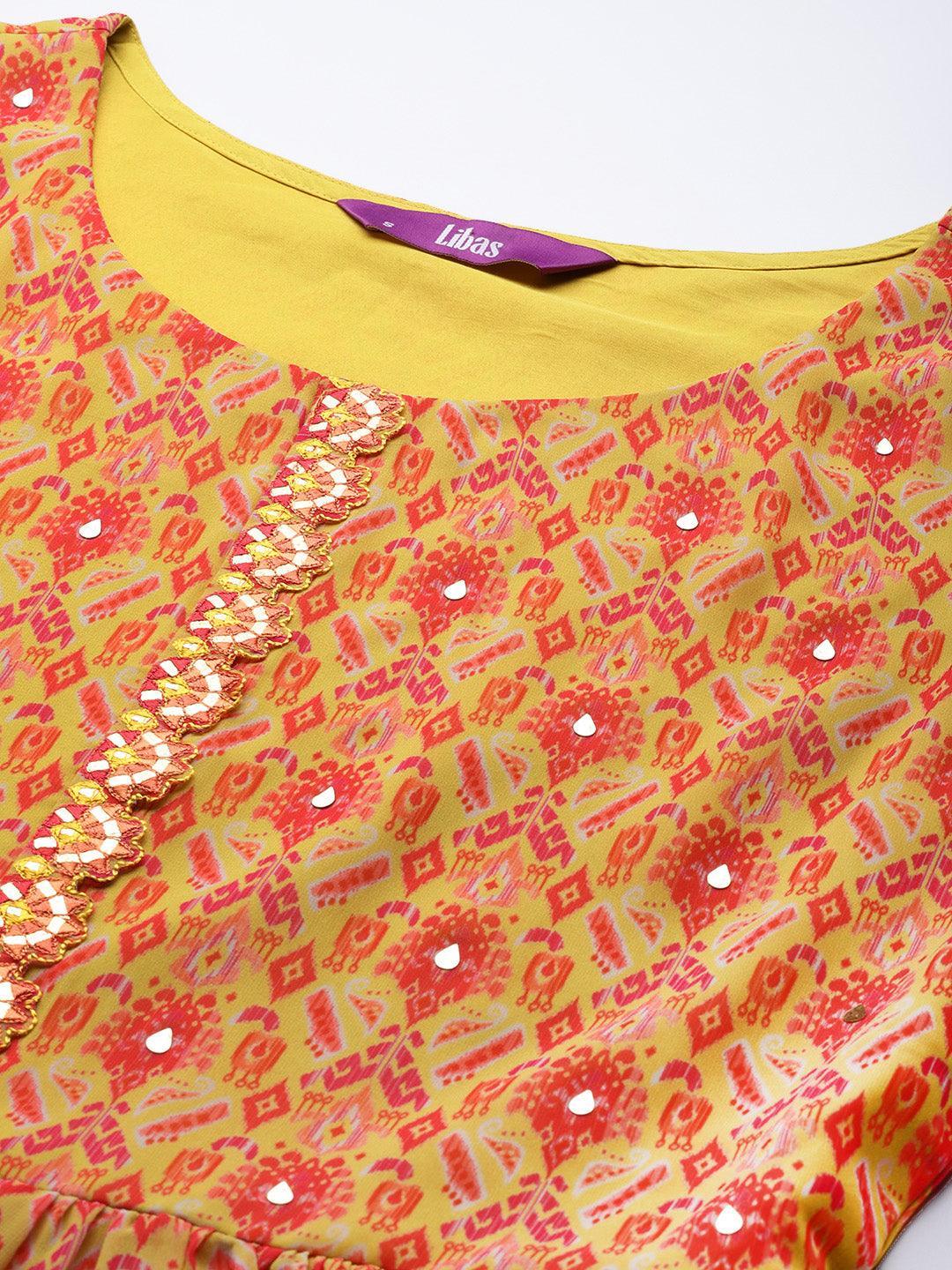 Yellow Printed Georgette Suit Set