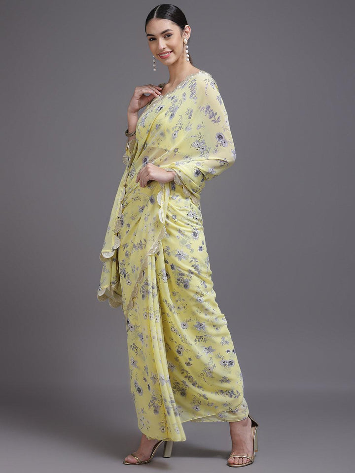 Yellow Printed Georgette Saree - ShopLibas