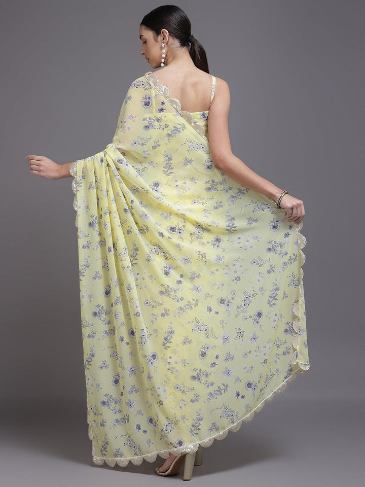 Yellow Printed Georgette Saree - ShopLibas