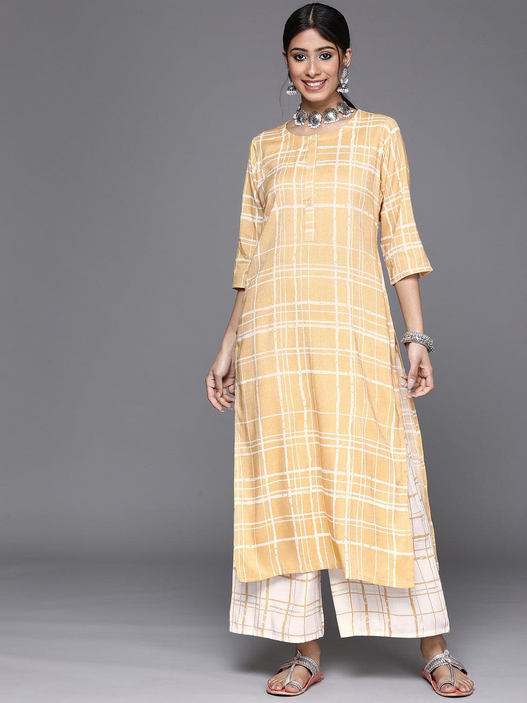 Yellow Printed Rayon Kurta