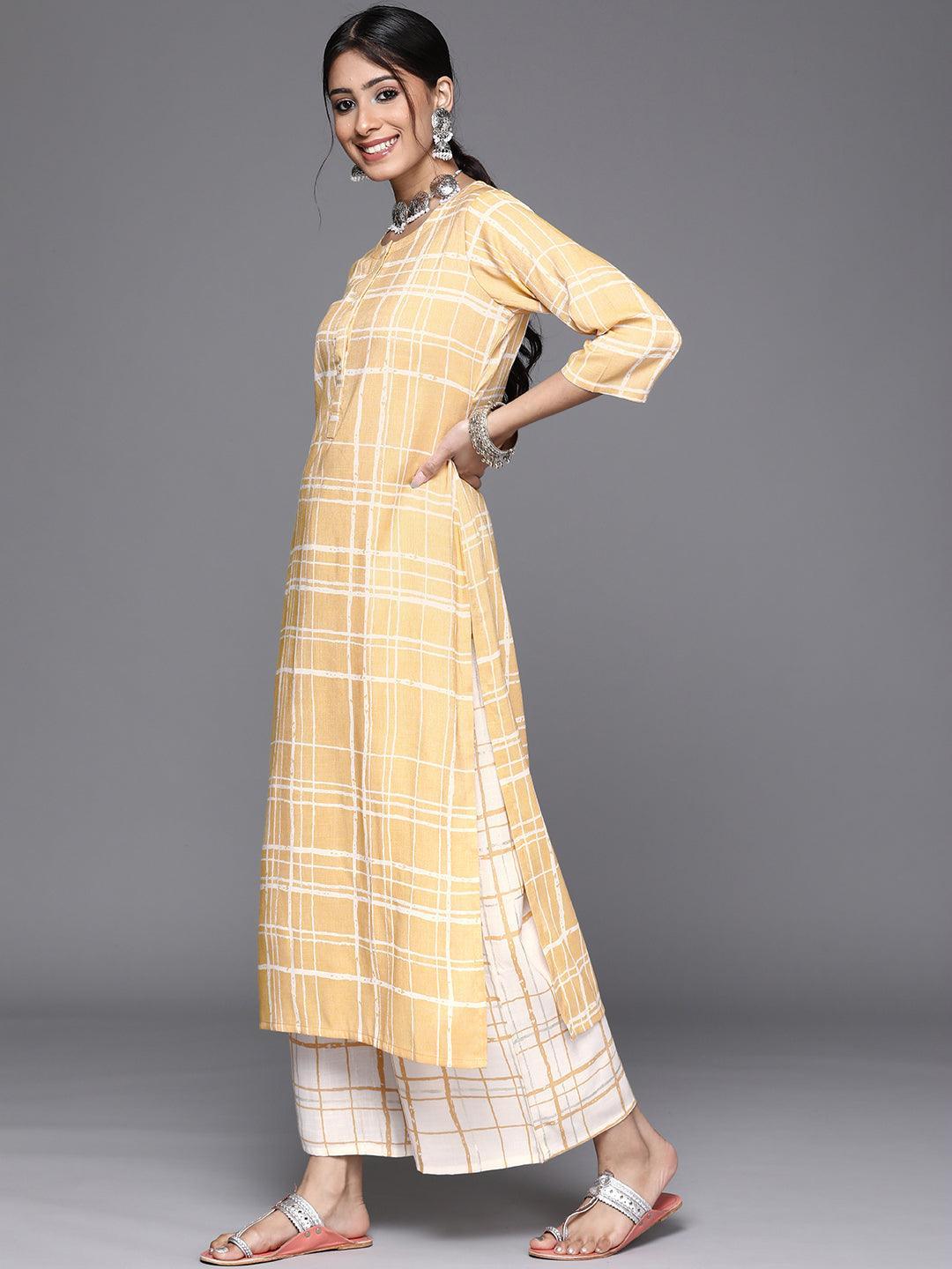 Yellow Printed Rayon Kurta