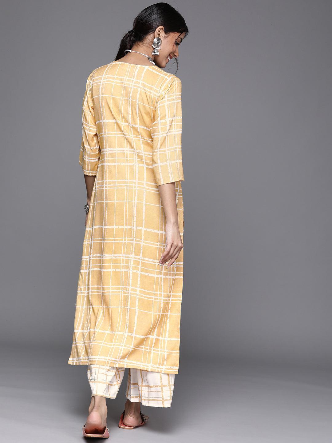 Yellow Printed Rayon Kurta