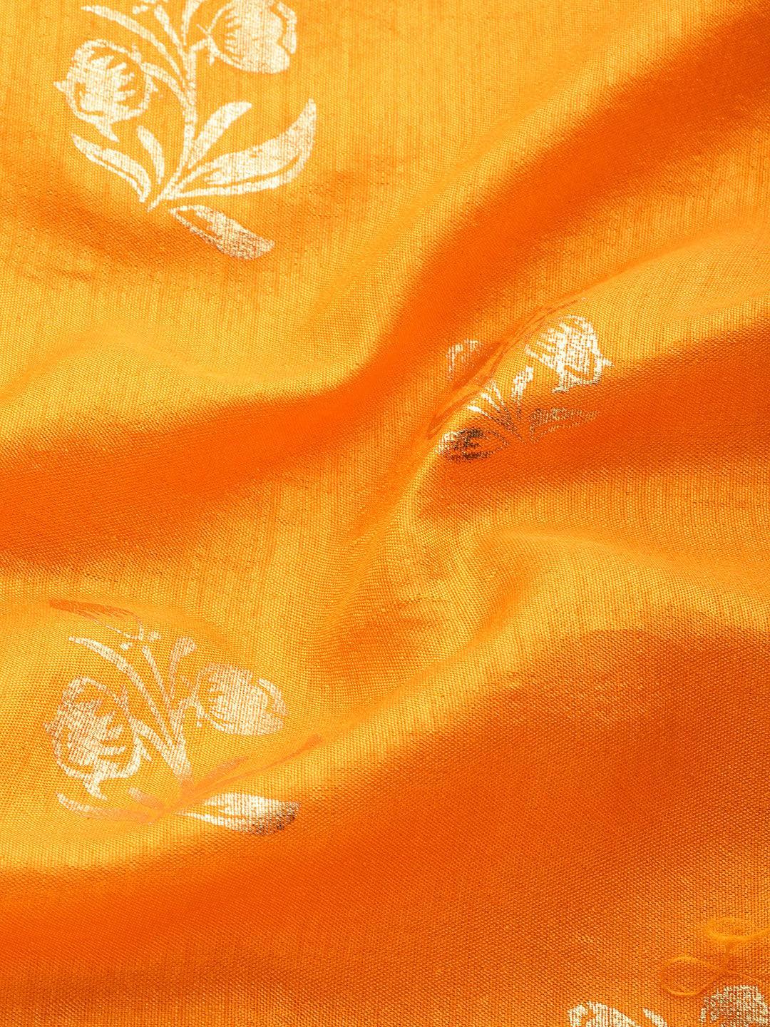 Yellow Printed Silk Blend Saree