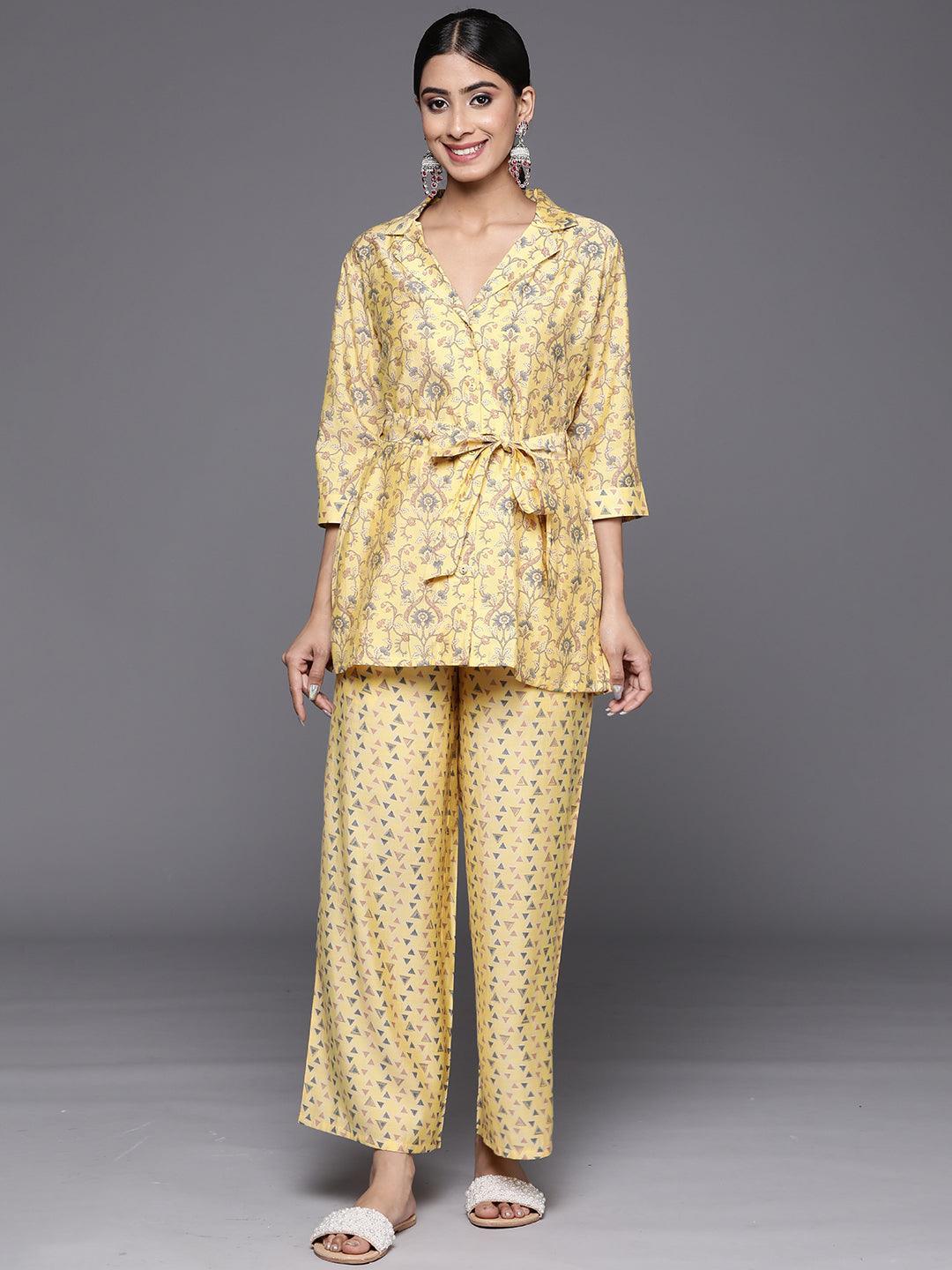 Yellow Printed Silk Blend Co-Ords - ShopLibas