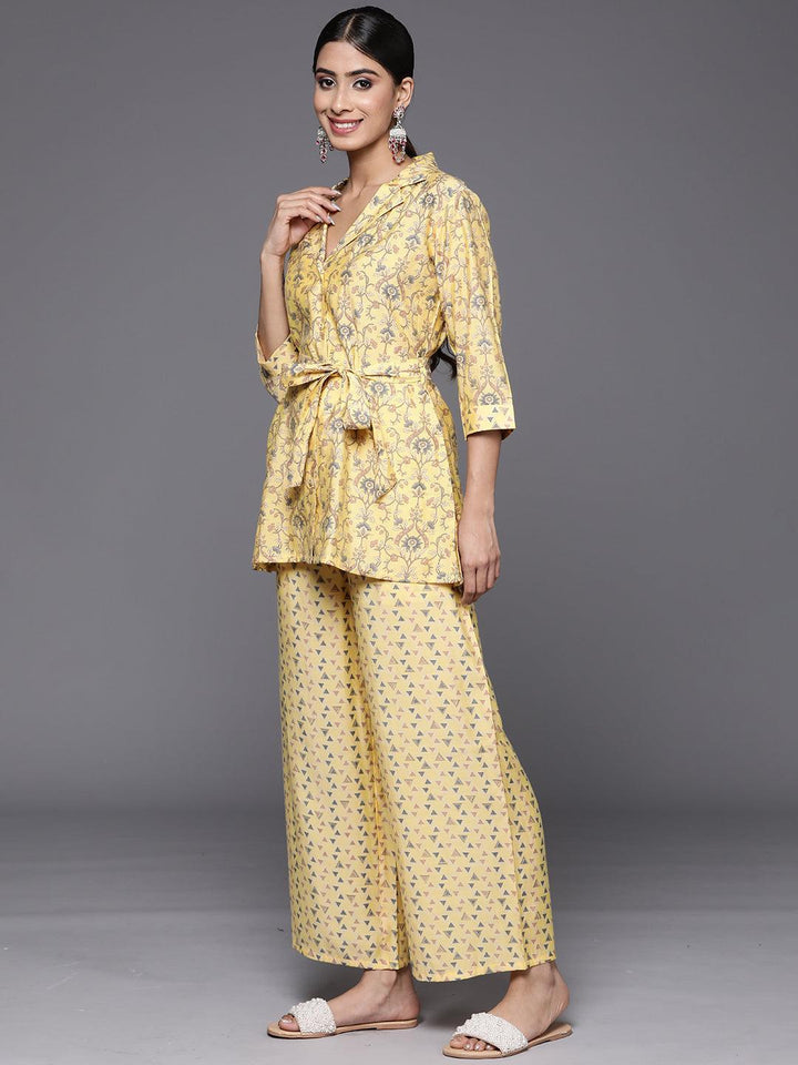 Yellow Printed Silk Blend Co-Ords - ShopLibas