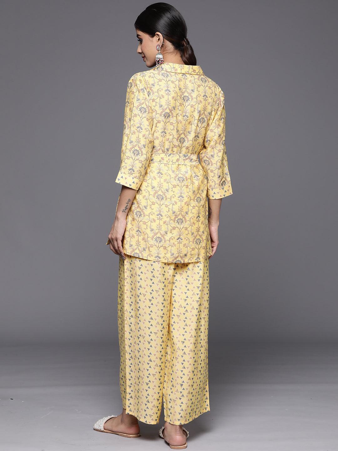 Yellow Printed Silk Blend Co-Ords - ShopLibas