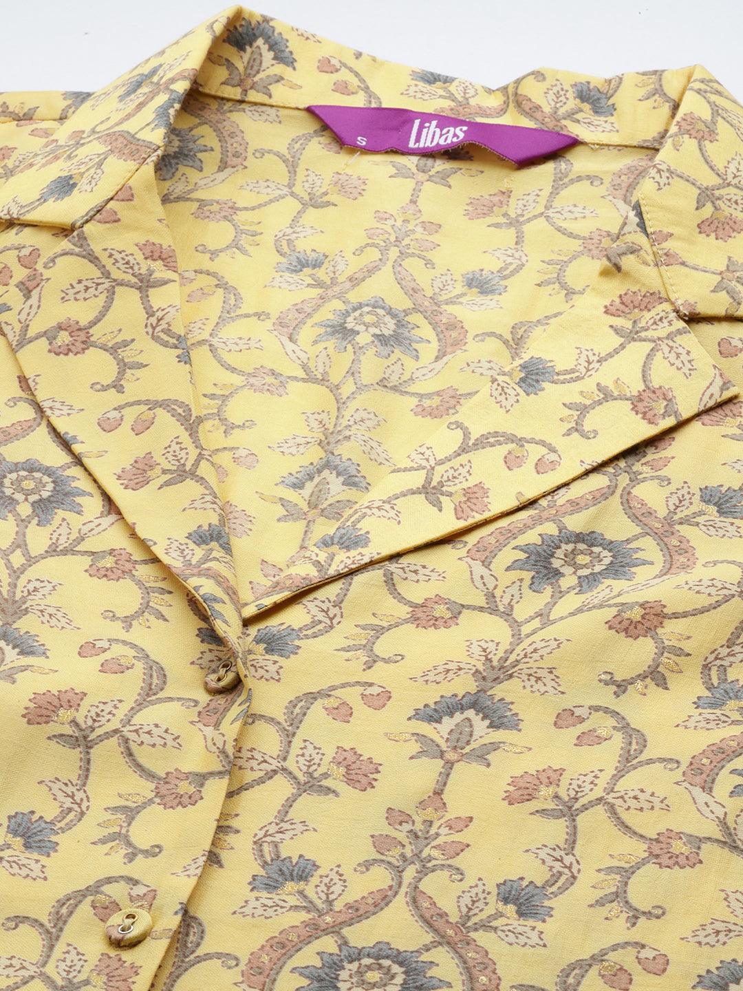 Yellow Printed Silk Blend Co-Ords - ShopLibas